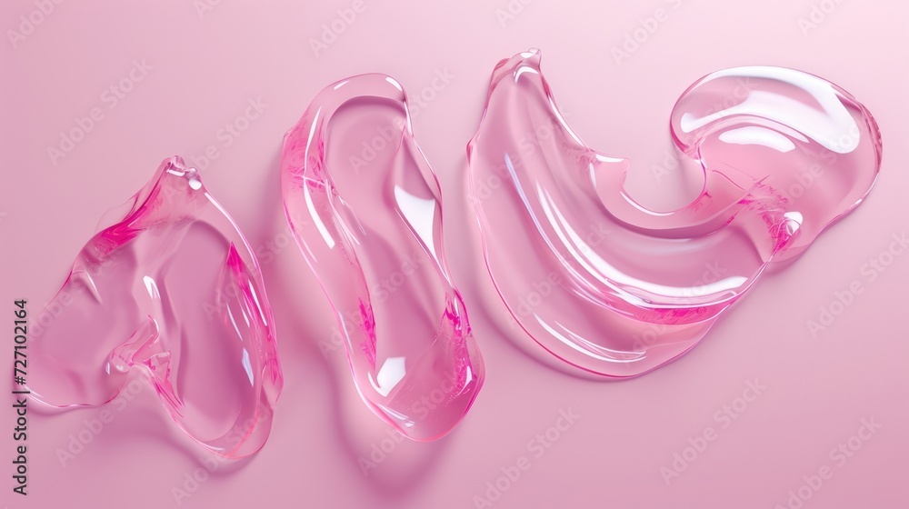 Smooth wavy transparent liquid texture on pastel pink background. Beauty product banner, serum, cream or moisturiser Smooth wavy transparent liquid texture on pastel pink background. Beauty product banner, serum, cream or moisturiser