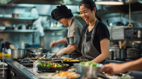 Bright and eye-catching image of a couple working together in the kitchen