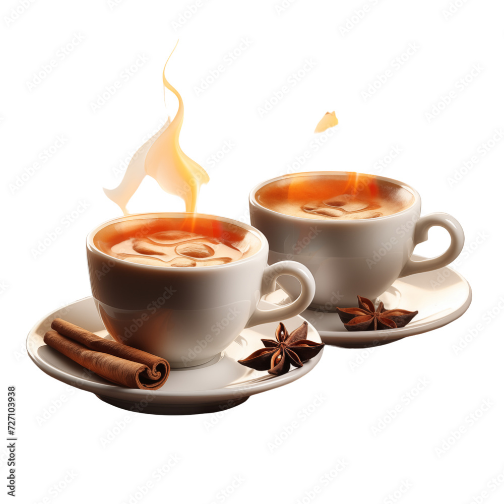 cups of cappuccino coffee composition on isloated transparent background