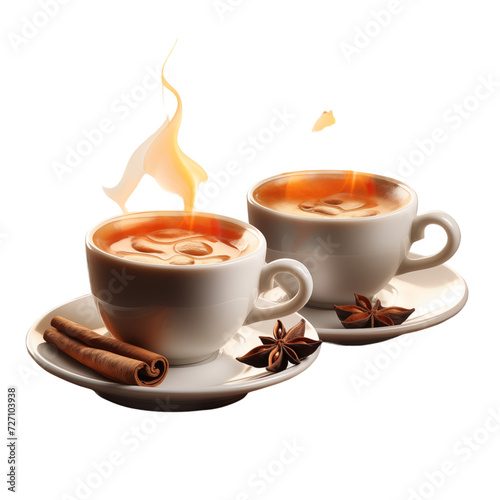 cups of cappuccino coffee composition on isloated transparent background