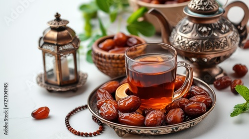 tea with dates on a plate