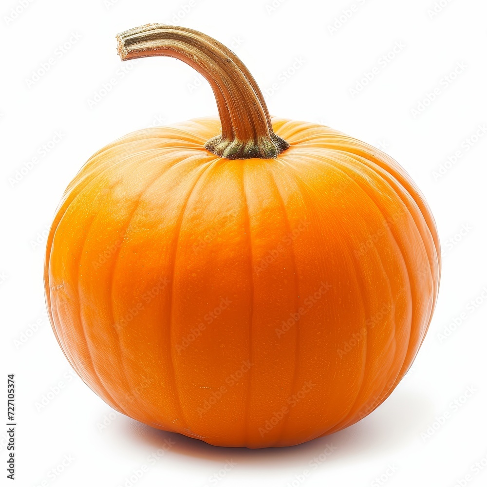 Obraz premium A vibrant orange pumpkin isolated on a white background, showcasing its smooth texture and natural look.