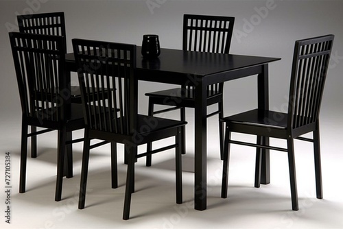 Sophisticated dining set with a sleek black finish  including a table and four chairs  ideal for living room or kitchen. Generative AI