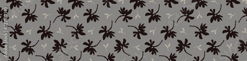 Masculine vector floral border with organic botanical shapes. Modern bold black white flower print, design in neutral scandi style.