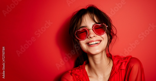 Studio portrait of a cool young woman posing wearing heart shaped love sunglasses