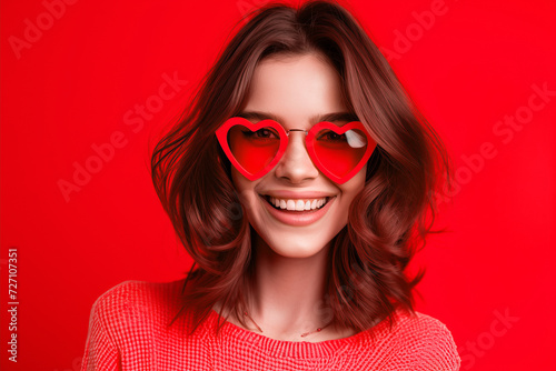 Studio portrait of a cool young woman posing wearing heart shaped love sunglasses