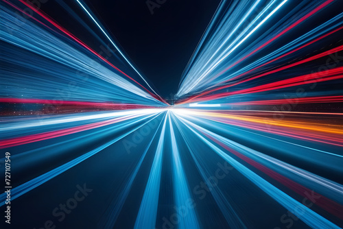 Vibrant Light Trails on Highway. Long Exposure Car Headlights. Background Image for Presentations.