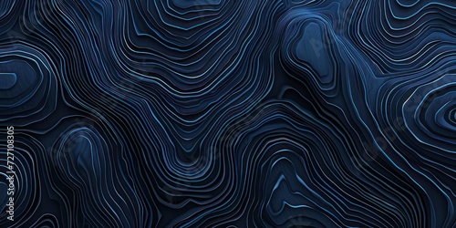 Topography pattern featuring repetitive dark blue lines on a black background. photo
