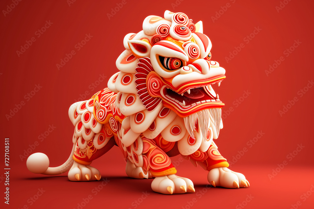 3D Red Dragon is a symbol of the 2024 Chinese New Year on a solid background