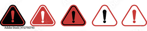 set of flat vector signs . Warning signs with an exclamation mark red