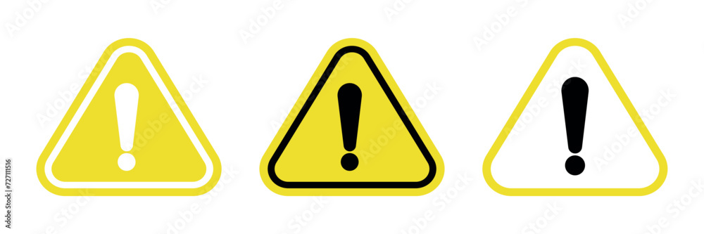set of flat vector signs . Warning signs with an exclamation mark yellow set of flat vector signs . Warning signs with an exclamation mark yellow
