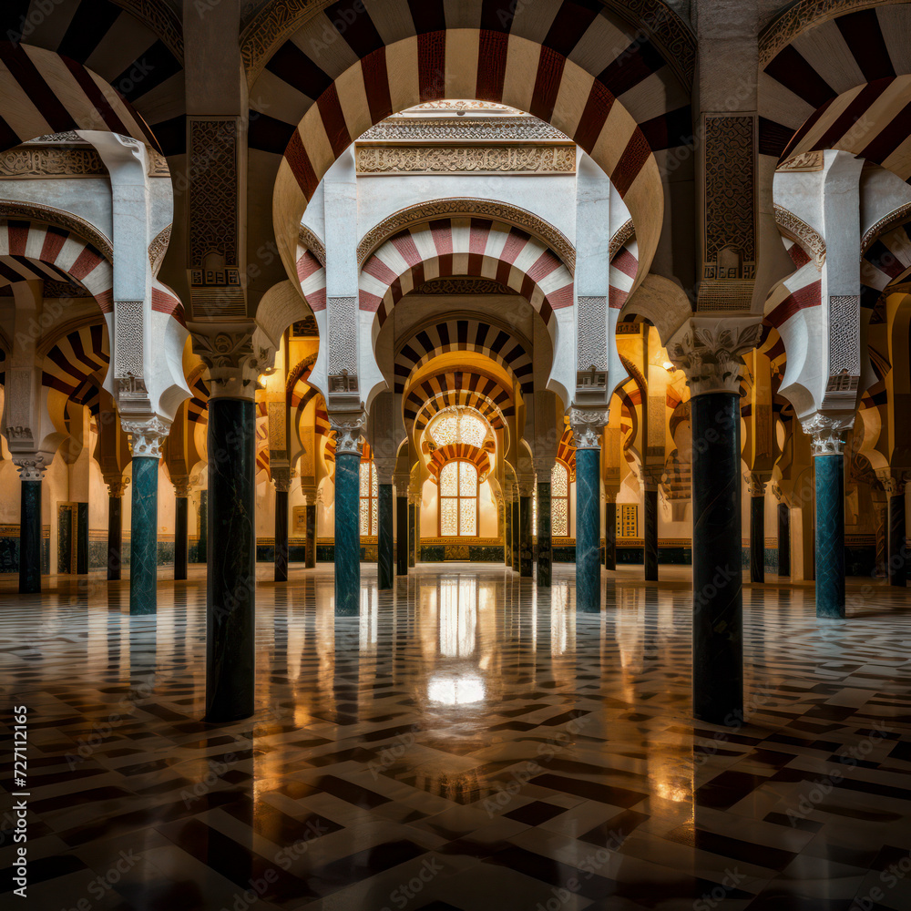 lifestyle photo interior ancient islamic mosque.