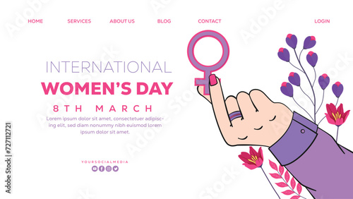 International Women's Day Hand, Symbol Illustration Landing Page Template