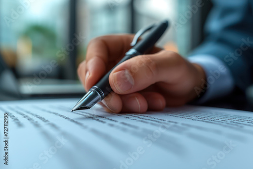 Businessman Use Elegant Pen to Signing Contract or Document extreme closeup. Generative AI