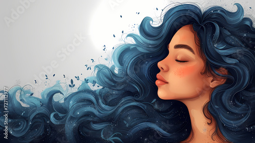 Elegant wave-haired woman in serene pose, ideal for beauty, relaxation, and tranquility themes, perfect for peaceful content AI Generative