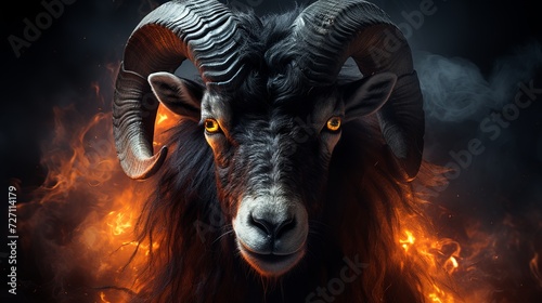 Aries zodiac sign  capturing the fiery and dynamic essence with ram, flames, and pioneering energy photo
