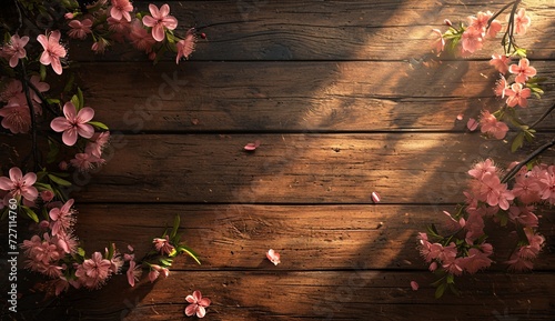 A delicate white flower rests upon a rustic wooden surface, casting a shadow upon the earthy ground, embodying the harmonious blend of nature and man-made elements