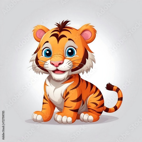 Cute Cartoon tiger  Vector illustration on a white background.