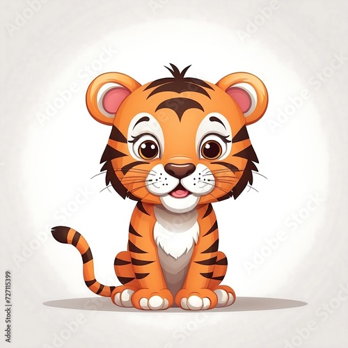 Cute Cartoon tiger  Vector illustration on a white background.