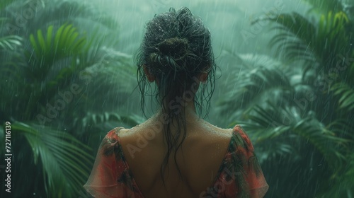 Woman with her back in beautiful tropics in the rainy weather © ArtChase