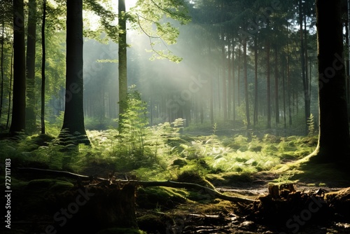 sun rays in the forest. 