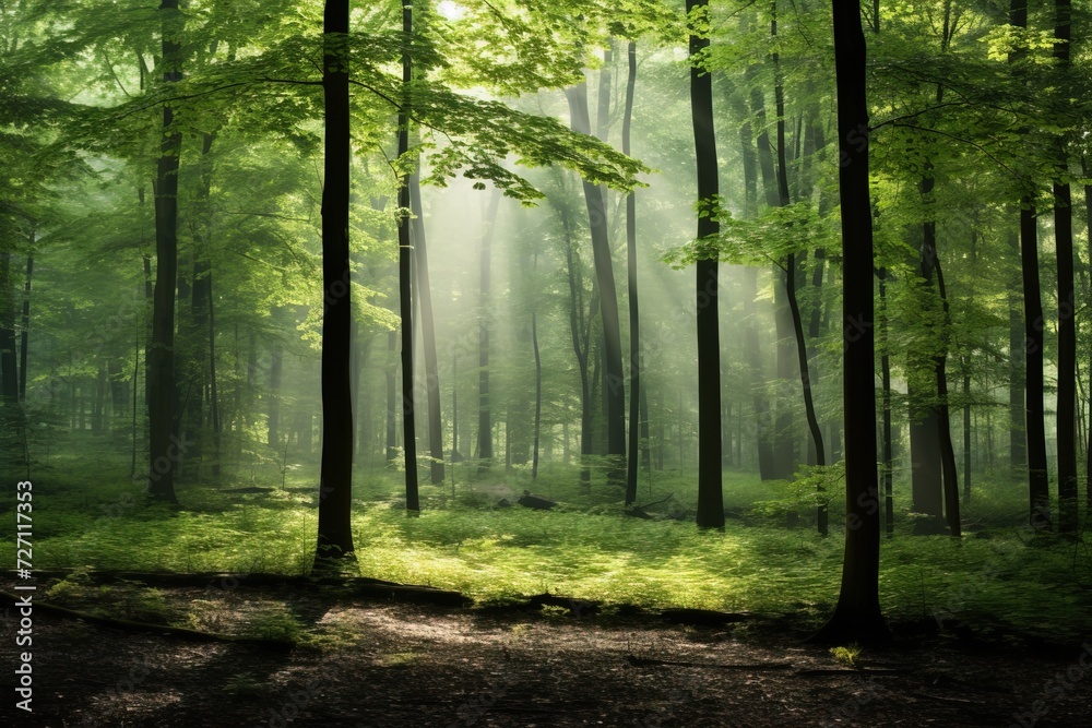 sun rays in the forest. 