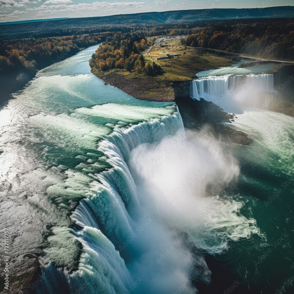 Niagara Falls. Beautiful Niagara waterfall. Above view of an