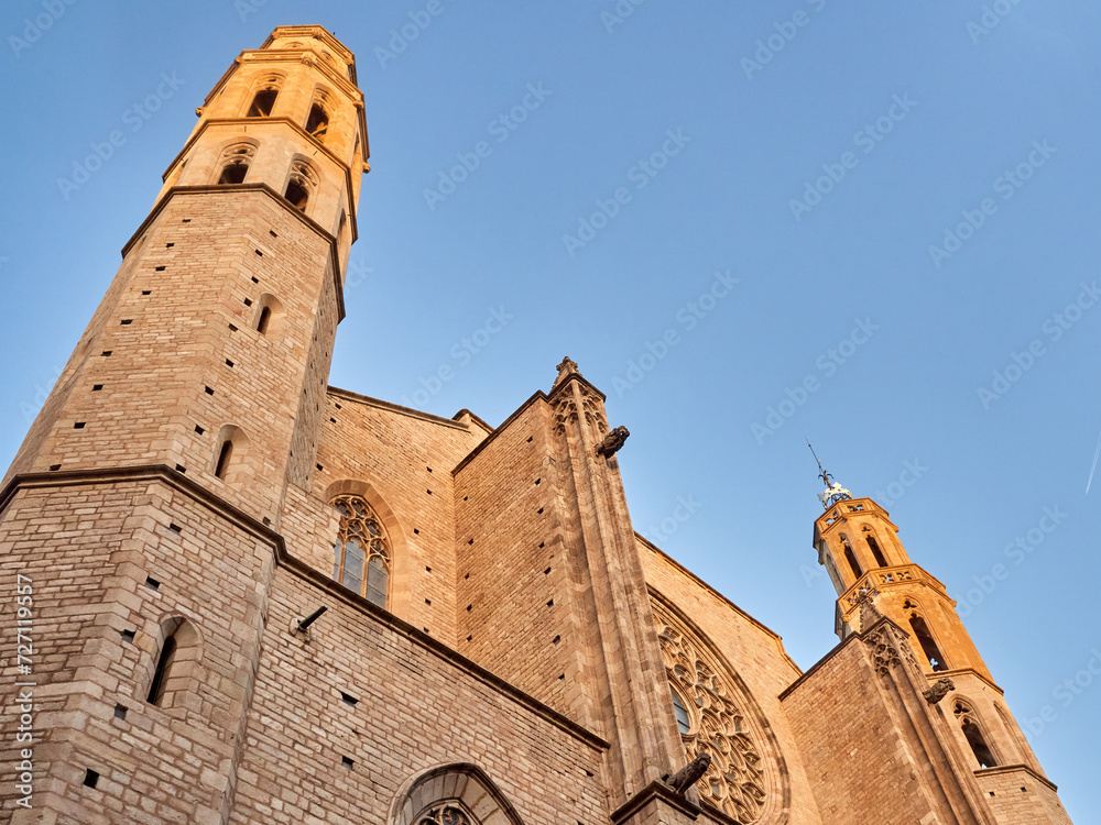 Santa Maria del Mar church, also called Cathedral of the Sea. A Catalan gothic Basilica in the Ribera district of Barcelona. Catalonia, Spain, Europe