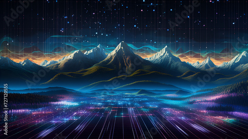 neon lights mountain landscape, Lofi  background