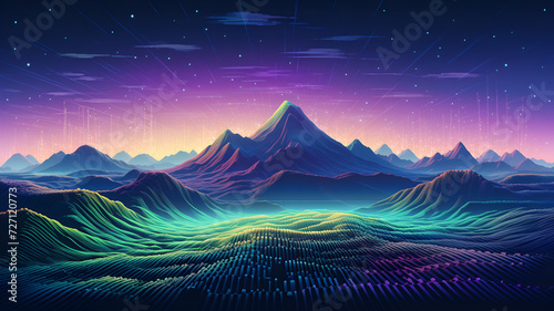 neon lights mountain landscape, Lofi  background