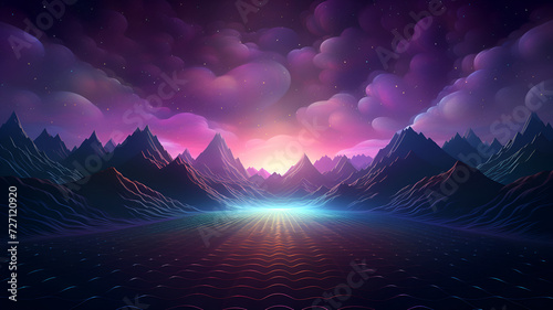 neon lights mountain landscape, Lofi background