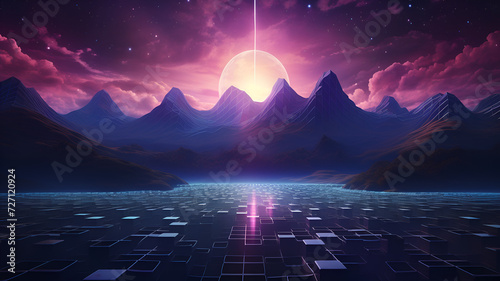 neon lights mountain landscape, Lofi  background