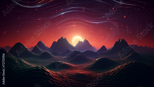 neon lights mountain landscape, Lofi background