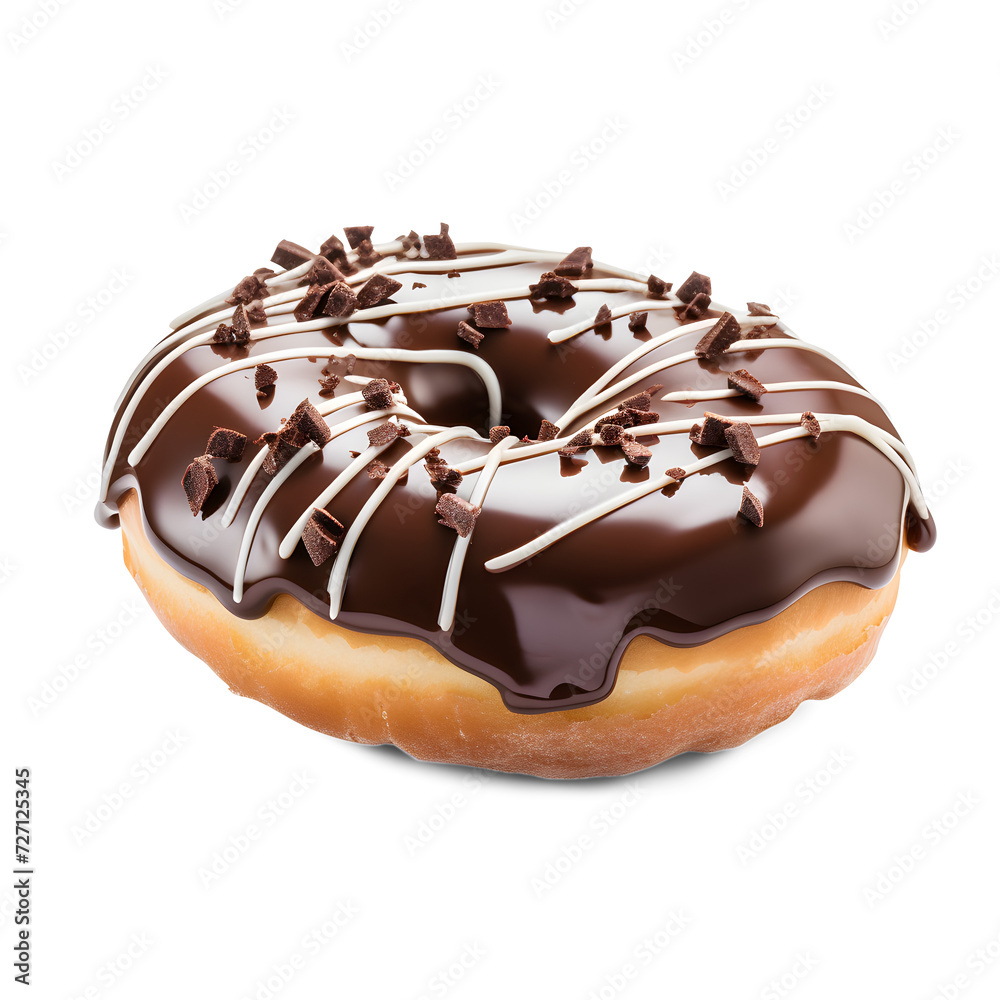Chocolate Donut on Isolated Background A delicious chocolate-flavored donut with creamy icing, perfect for a sweet and tasty snack Chocolate Donut on Isolated Background A delicious chocolate-flavored donut with creamy icing, perfect for a sweet and tasty snack