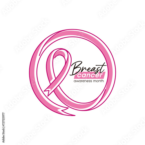 vector Breast cancer awareness month Calligraphy creative pink ribbon circle symbol line design template