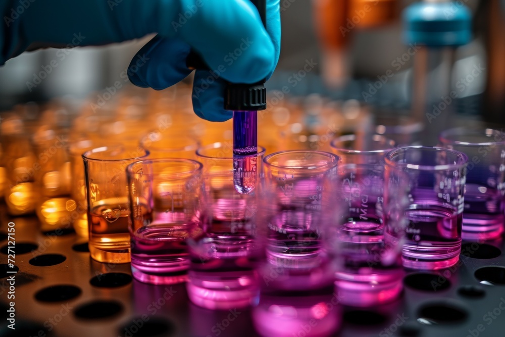 laboratory glasses at experiment in chemistry laboratory