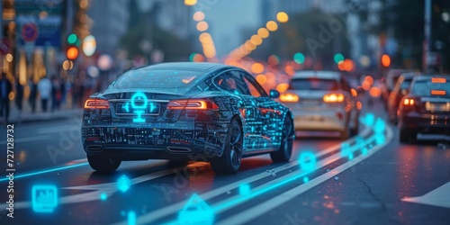 Revolutionizing Urban Travel: Autonomous Cars Navigate Through a Digitally Connected Smart City Landscape, Generative AI © Ben
