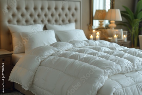 White duvet is lying on top of a bed