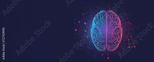 A digital illustration of a human brain lights up with neon lines and dots, symbolizing neural networks and the intersection of technology and human intelligence.