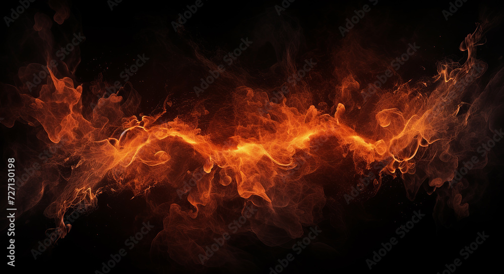 A dynamic and intense burst of orange flames against a dark background, a fire image on a black background