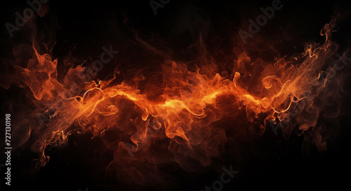 A dynamic and intense burst of orange flames against a dark background, a fire image on a black background photo