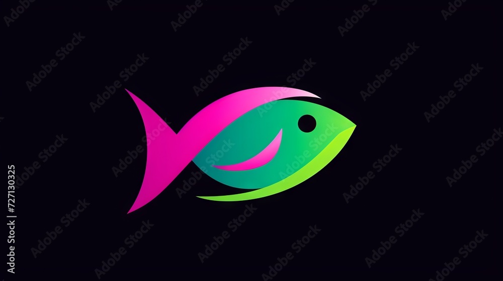 Simple, elegant fish icon, logo on single color background, Fuchsia, Lime Green, Turquoise Colors