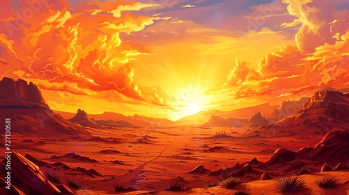 A dramatic desert sunset painting the sky with warm hues. Seamless looping 4k time-lapse virtual video animation background photo