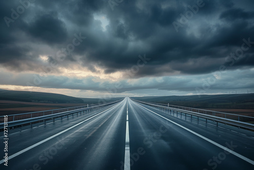 A highway shrouded in dark clouds.