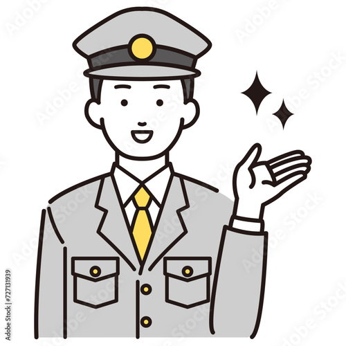 右側を案内する警察官イラスト
