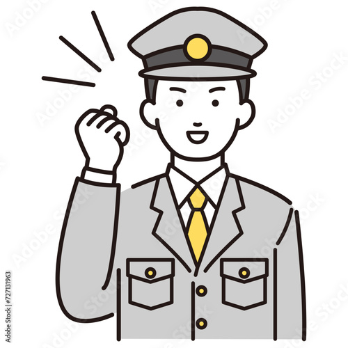 ガッツポーズをする警察官イラスト
