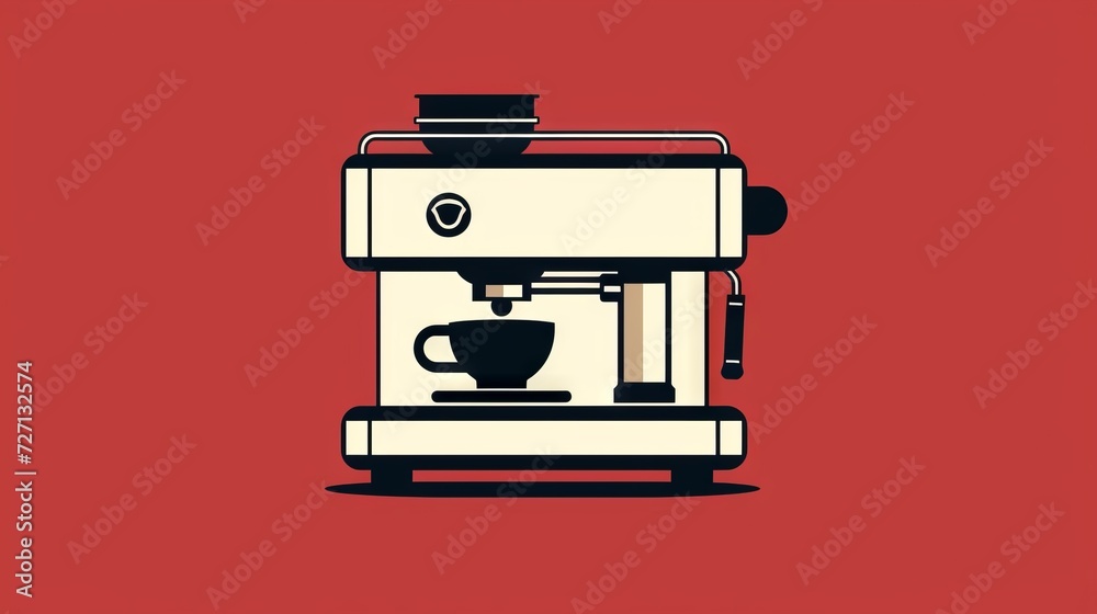 Simple coffee machine icon on a red background. Simple coffee machine icon on a red background.
