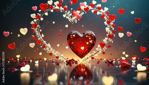 Glowing Hearts in Romantic Atmosphere