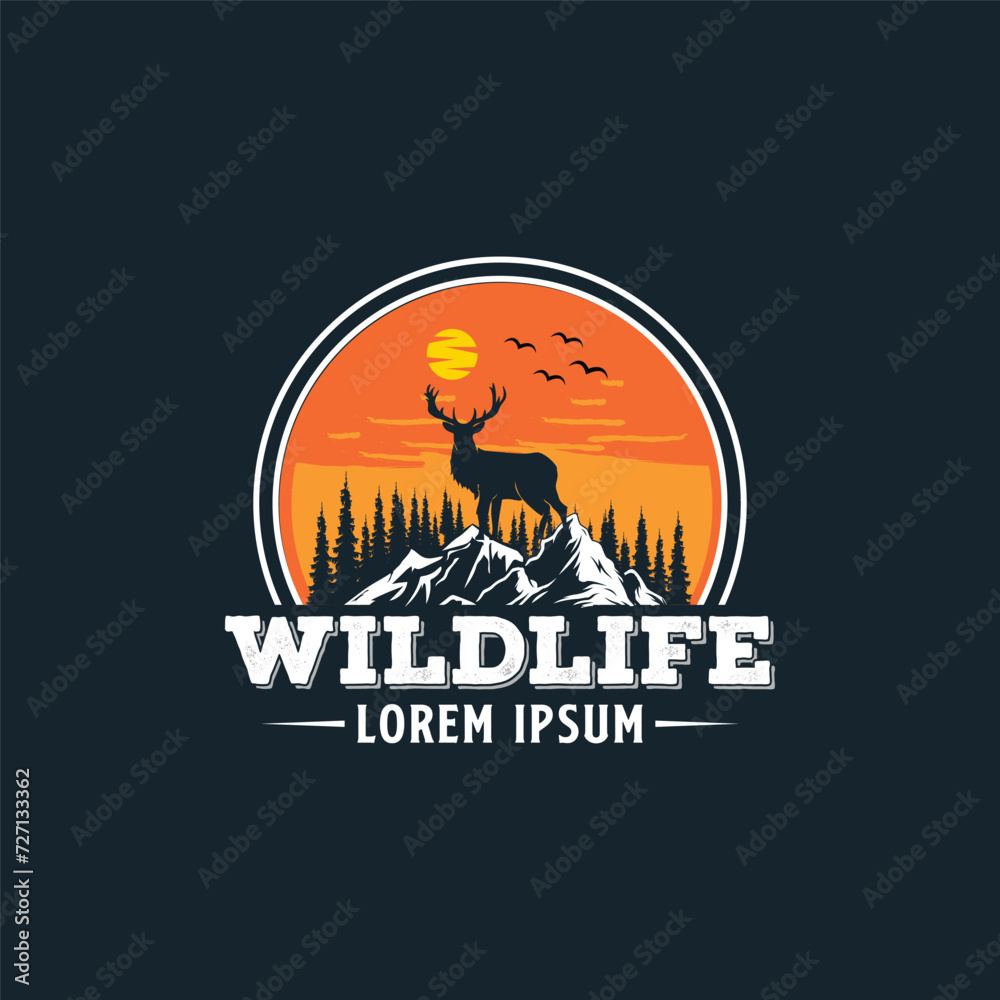 Deer wildlife logo vector illustration badge 
