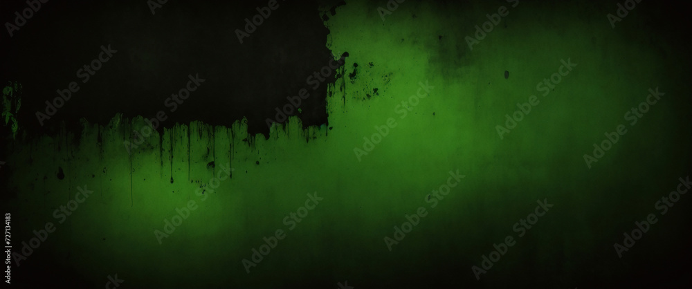 Elegant dark emerald green background with black shadow border and old vintage grunge texture design. Matte green texture or background with stains, waves and grain elements.